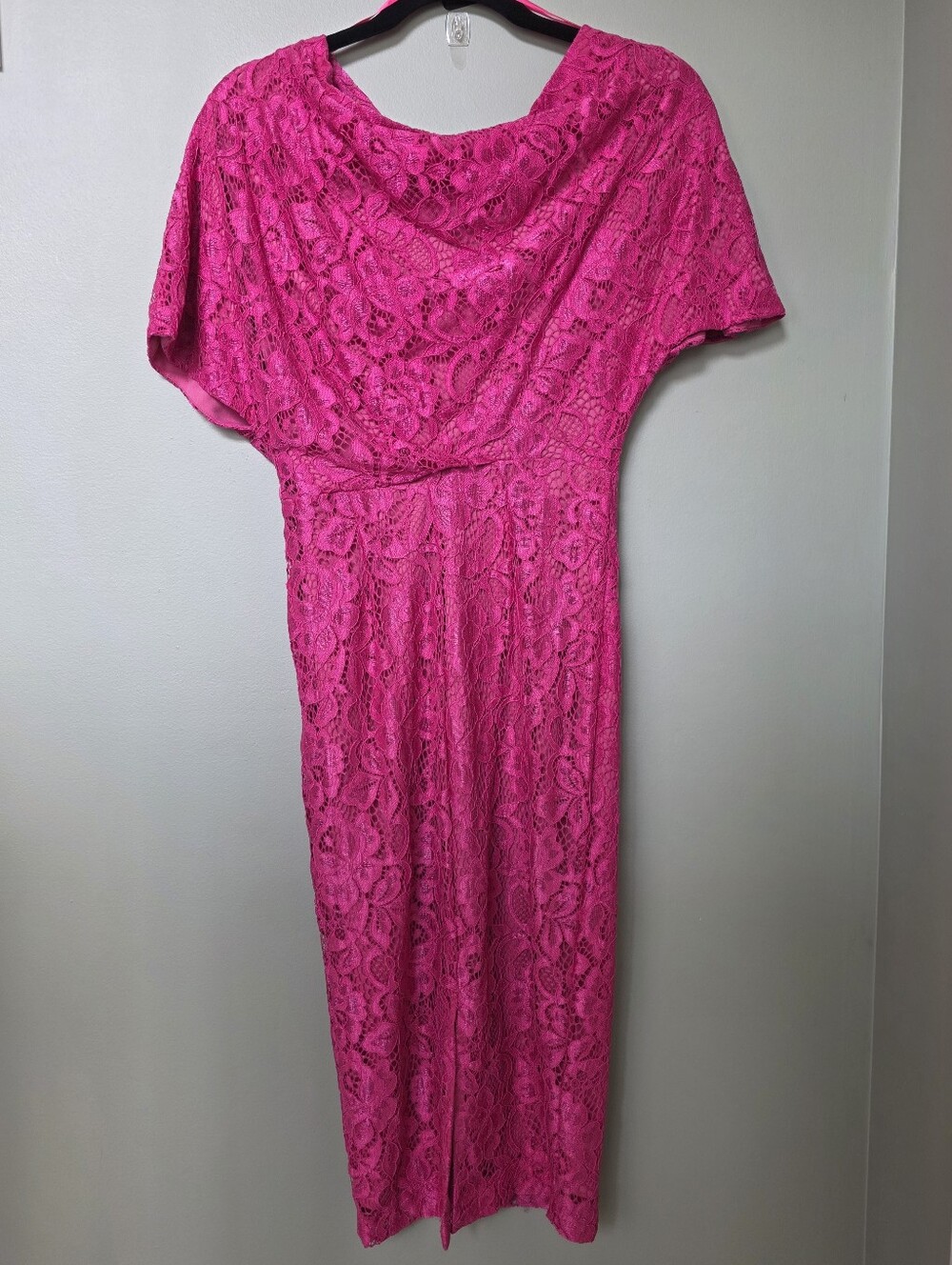 Alexia Admor Tayla Draped Off-Shoulder Asymmetrical Lace Midi Dress Pink Xs Euc — image 5 of 8